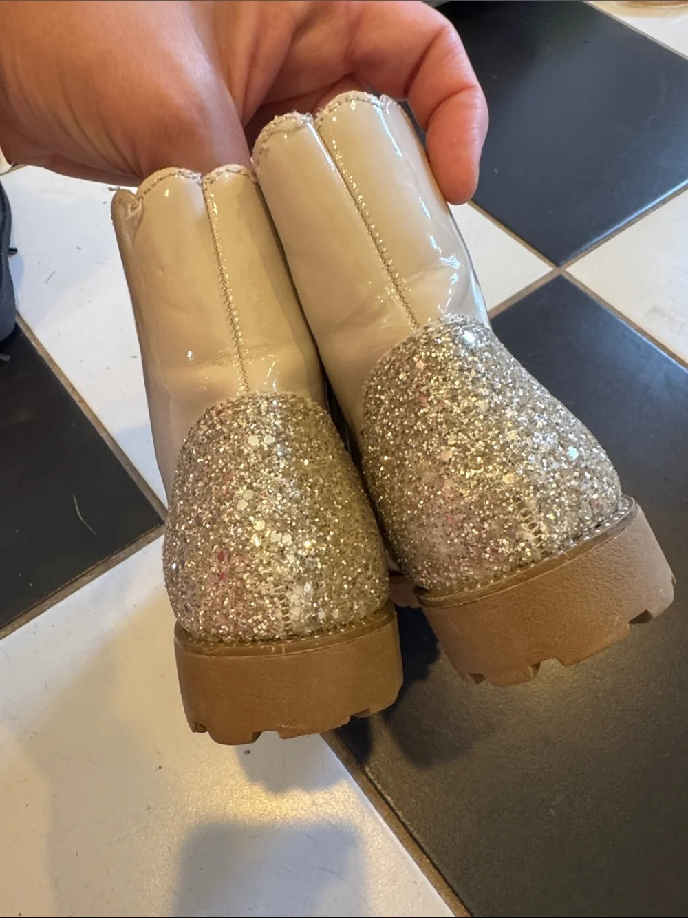 Girls Cream Lace-Up Boots with Glitter Heel